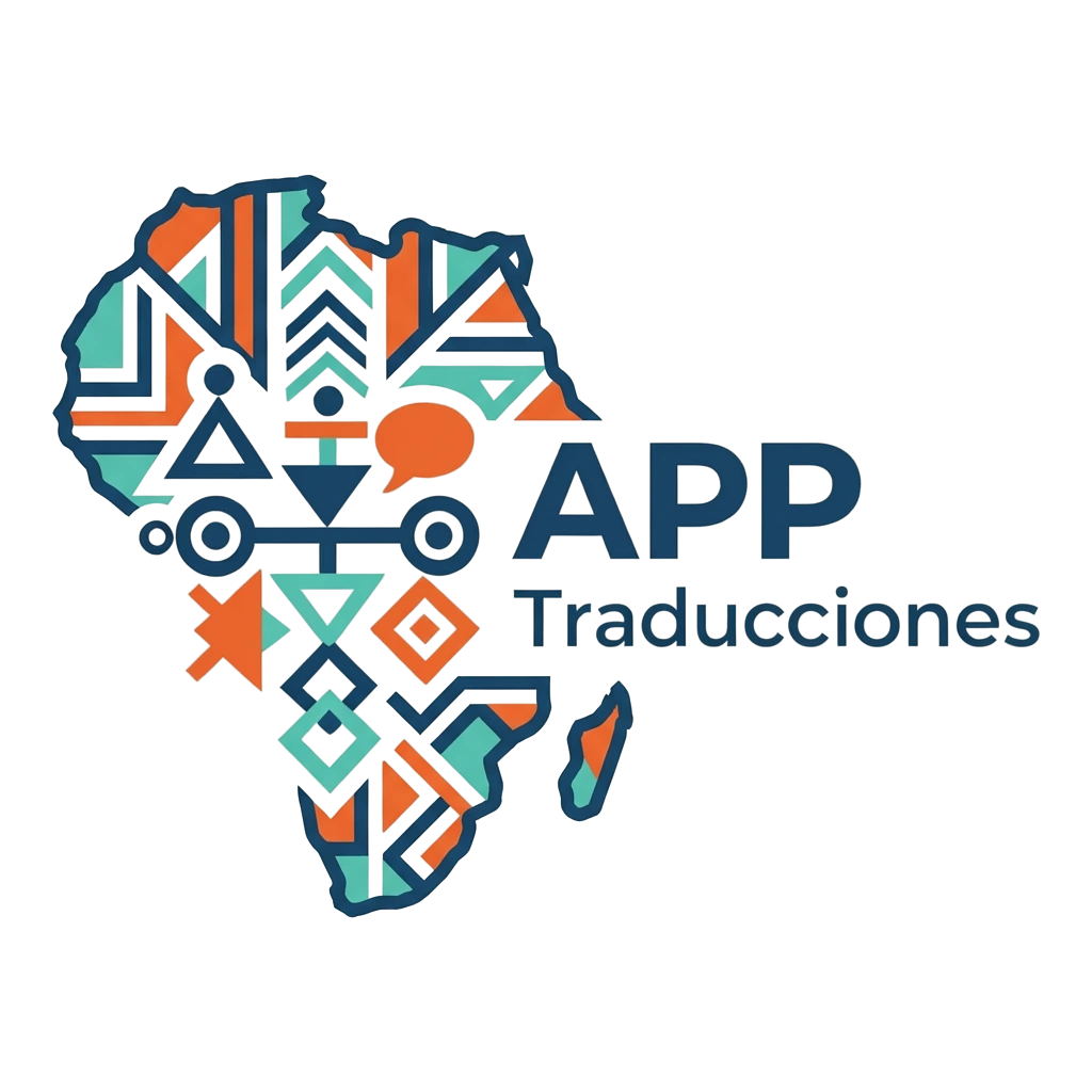 Nueva identidad de APP Traducciones: mapa de África con geometría azul, naranja y turquesa