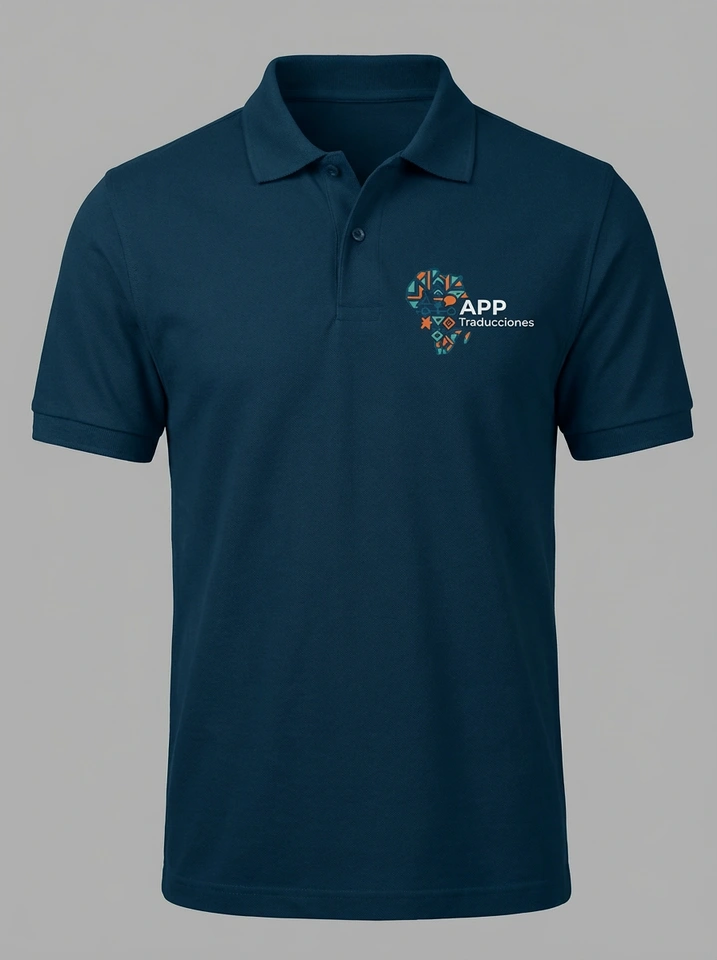 Mockup de polo azul con la nueva marca