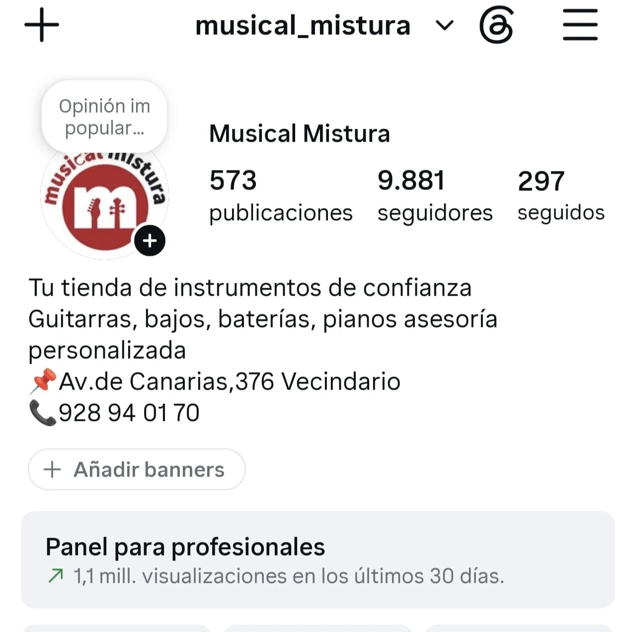 Captura intermedia: 9.881 seguidores y 1,1 millones de visualizaciones en 30 días